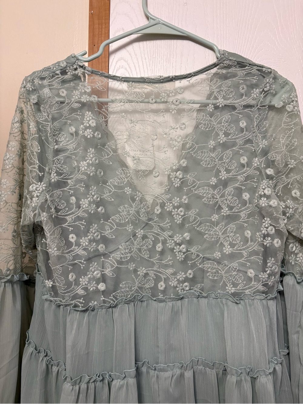 Altar’d State Embroidered Tiered Sage Green Blouse - Picture 3 of 3